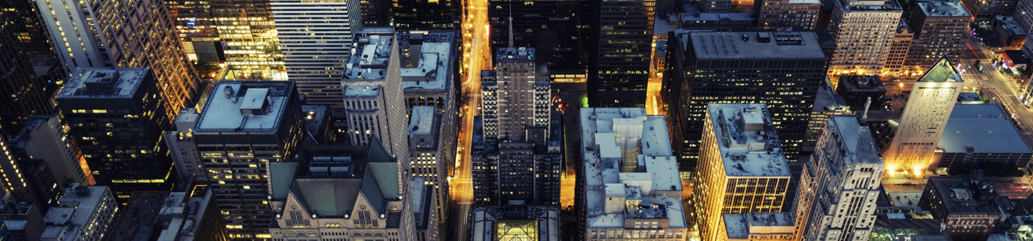 Aerial view of Chicago downtown by night